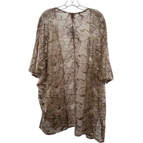Anne Klein Women's Sheer Floral Sequined Open Front Top Latte Size S/M New - Picture 6 of 9